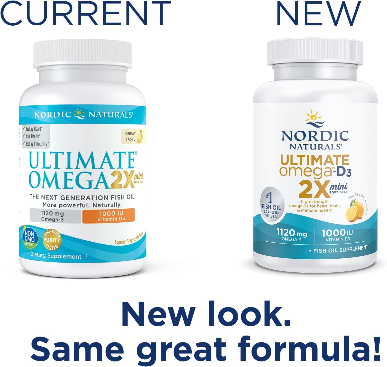 Nordic Naturals Ultimate Omega 2X Mini D3, Lemon Flavor - 1120 mg Omega-3 + 1000 IU Heart Health - 30 Servings